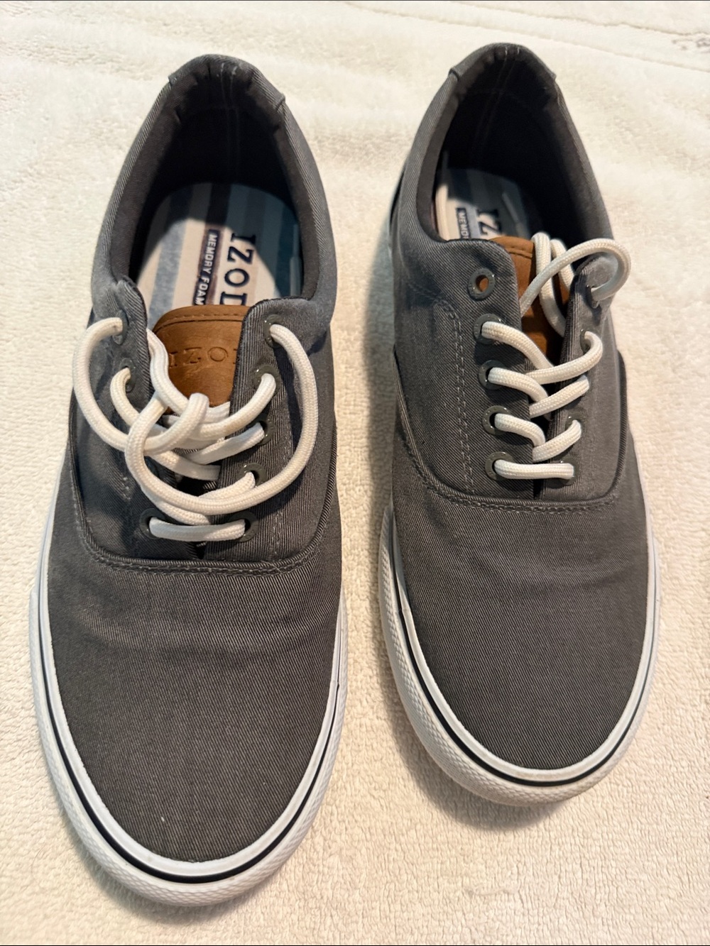 Izod Men's Charcoal Canvas Lace-Up Sneakers with White Accents
